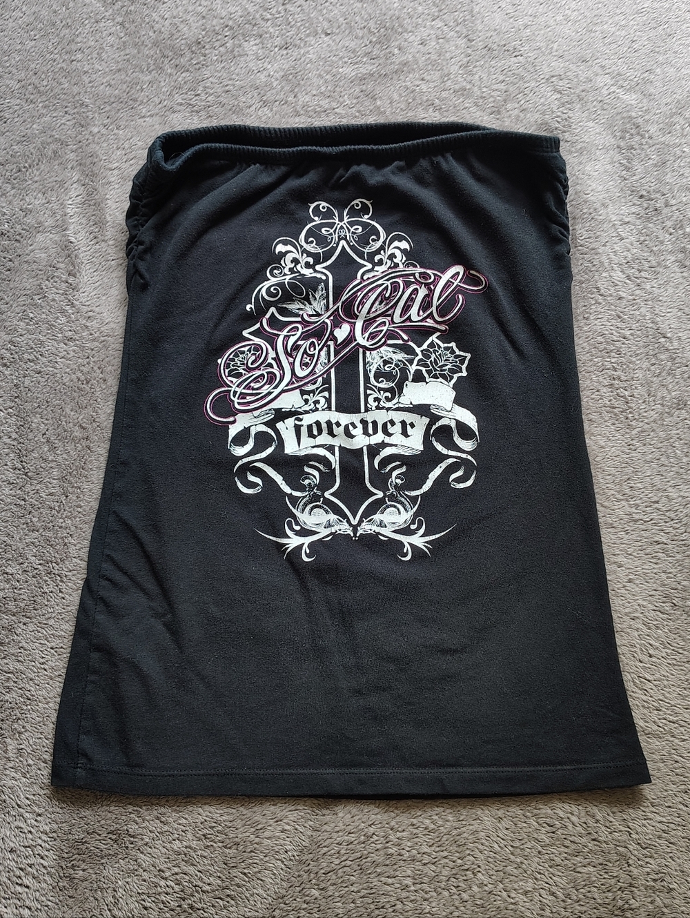 Y2K Vintage 2000s Affliction Style SoCal Grunge Graphic Strapless Tube Top Large